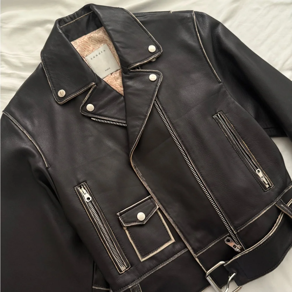 Sandro Shay Leather Moto Jacket sz 1 - Picture 4 of 5